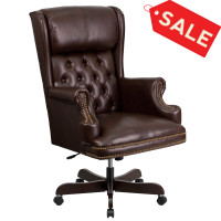 Flash Furniture CI-J600-BRN-GG High Back Traditional Tufted Brown Leather Executive Office Chair